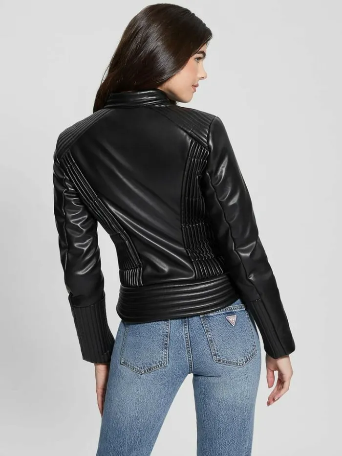 Women GUESS Jackets and Coats Lea FauxLeather Corset Jacket Black