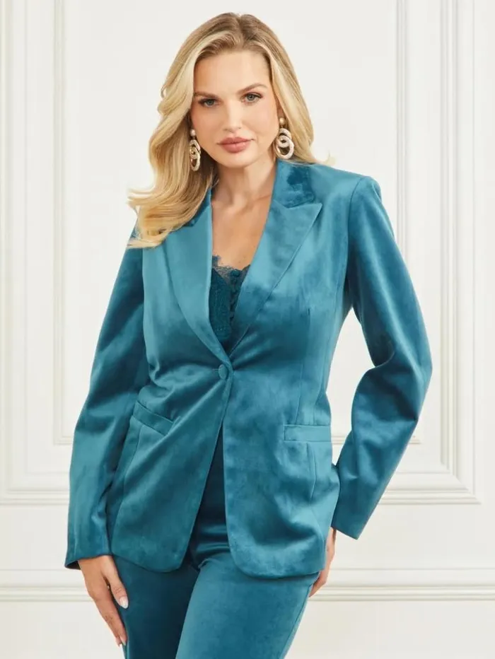 Women GUESS Jackets and Coats Lilli Velvet Blazer Blue Opal