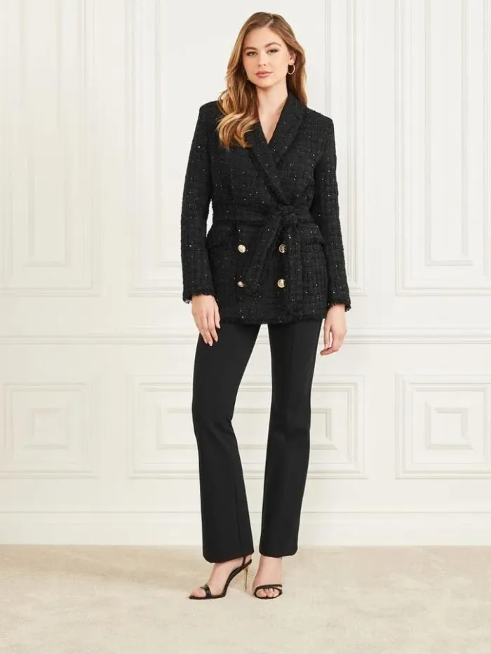 Women GUESS Jackets and Coats Marika Belted CoverUp Jet Black Multi