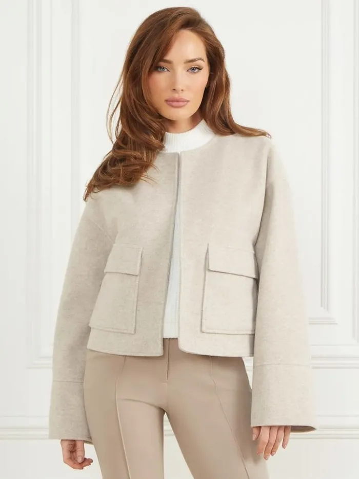 Women GUESS Jackets and Coats Mary Jacket And Scarf Set Light Grey Multi
