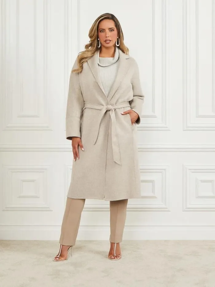 Women GUESS Jackets and Coats Maxime WoolBlend Coat Light Grey Multi