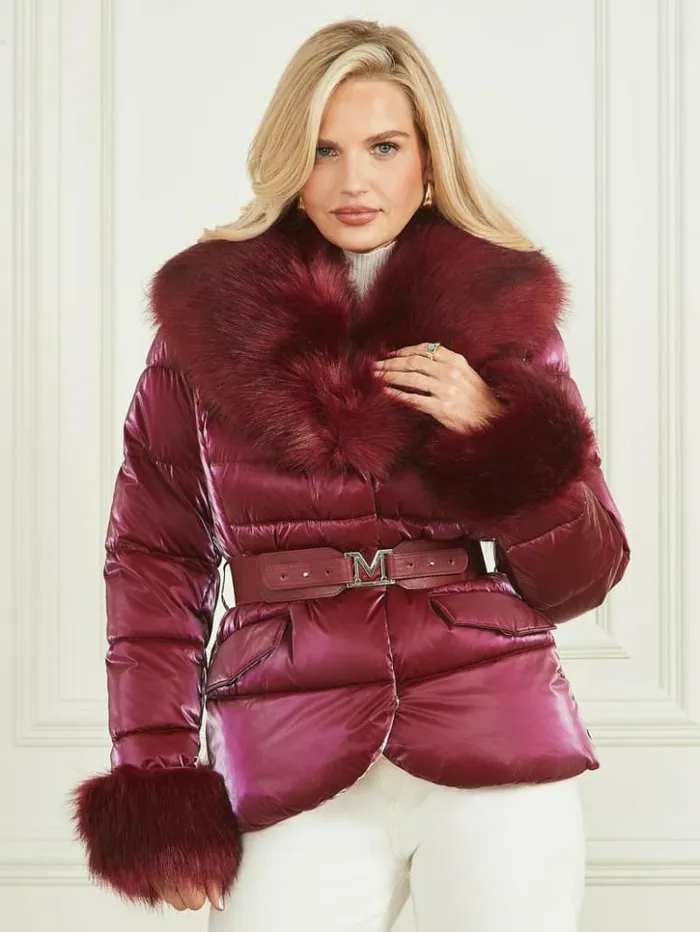 Women GUESS Jackets and Coats Nausicaa Puffer Jacket Purple Petal Multi