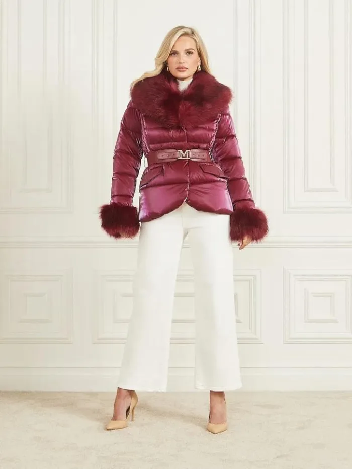 Women GUESS Jackets and Coats Nausicaa Puffer Jacket Purple Petal Multi