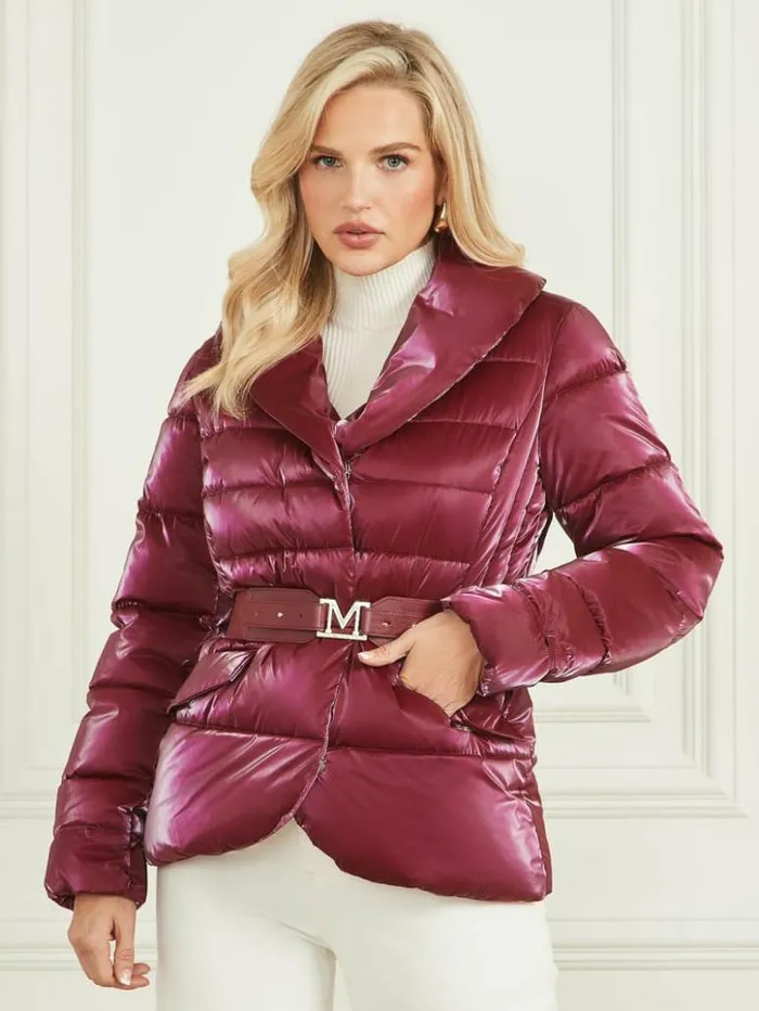 Women GUESS Jackets and Coats Nausicaa Puffer Jacket Purple Petal Multi