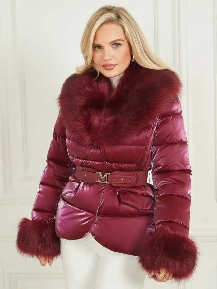 Women GUESS Jackets and Coats Nausicaa Puffer Jacket Purple Petal Multi