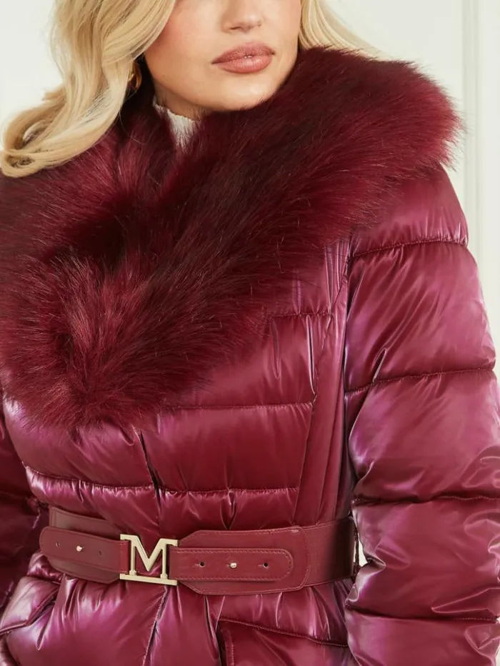 Women GUESS Jackets and Coats Nausicaa Puffer Jacket Purple Petal Multi