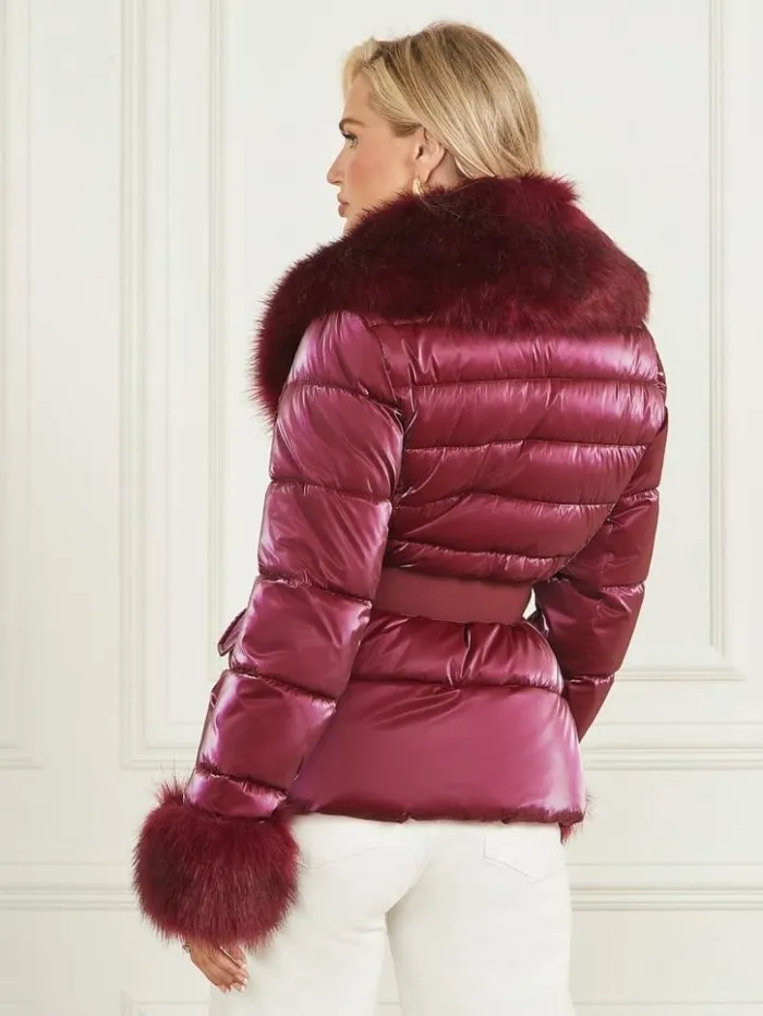 Women GUESS Jackets and Coats Nausicaa Puffer Jacket Purple Petal Multi