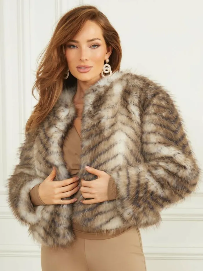 Women GUESS Jackets and Coats Nerissa FauxFur Jacket Nerissa Fancy Multi
