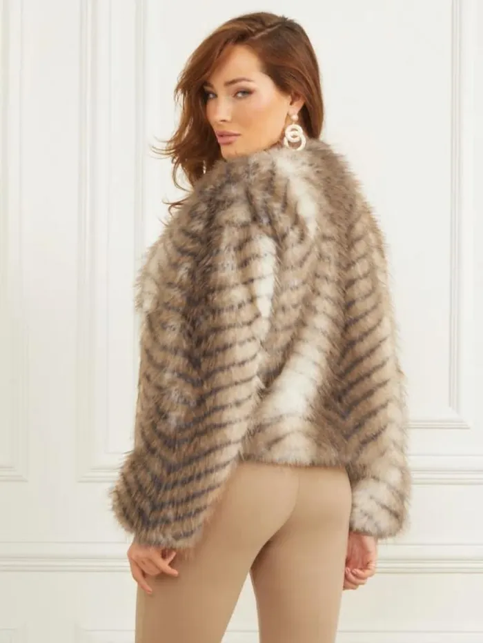 Women GUESS Jackets and Coats Nerissa FauxFur Jacket Nerissa Fancy Multi