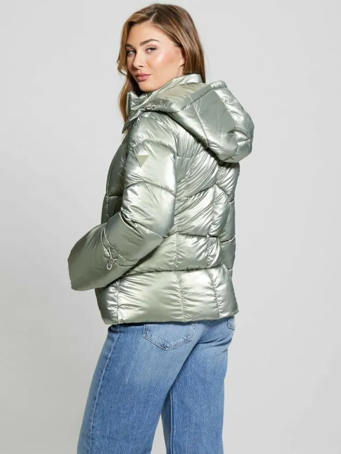 Women GUESS Jackets and Coats Paloma Nylon Puffer Hooded Jacket Sage Leaf Multi Women GUESS Jackets and Coats Paloma Nylon Puffer Hooded Jacket Sage Leaf Multi