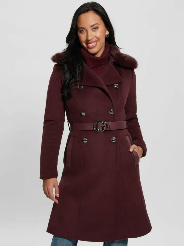 Women GUESS Jackets and Coats Patrice WoolBlend Belted Coat Mystic Wine