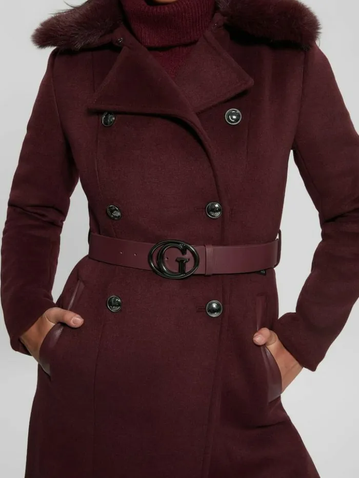 Women GUESS Jackets and Coats Patrice WoolBlend Belted Coat Mystic Wine