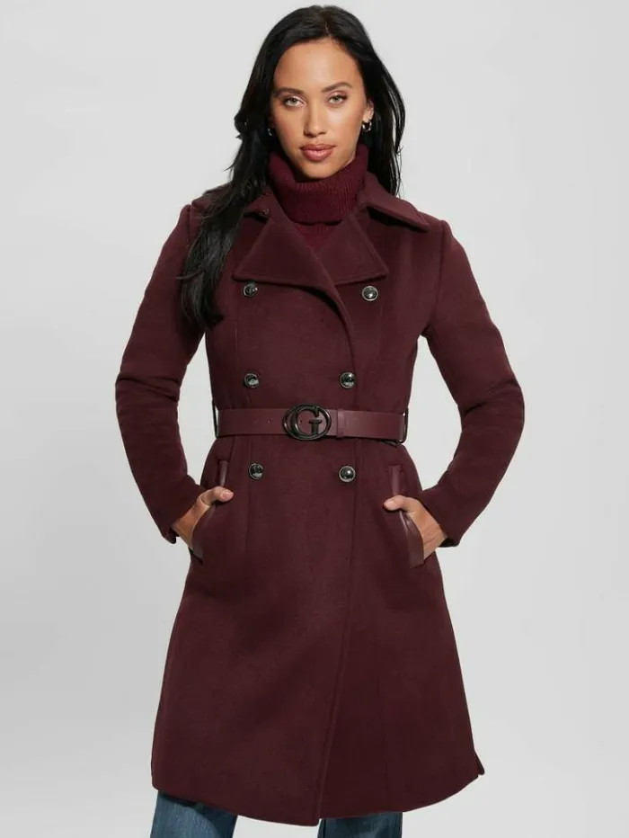 Women GUESS Jackets and Coats Patrice WoolBlend Belted Coat Mystic Wine