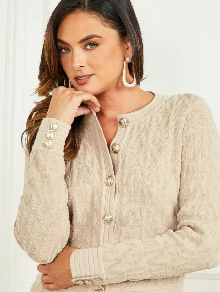 Women GUESS Jackets and Coats Penelope Sweater Cardigan Fawn Taupe