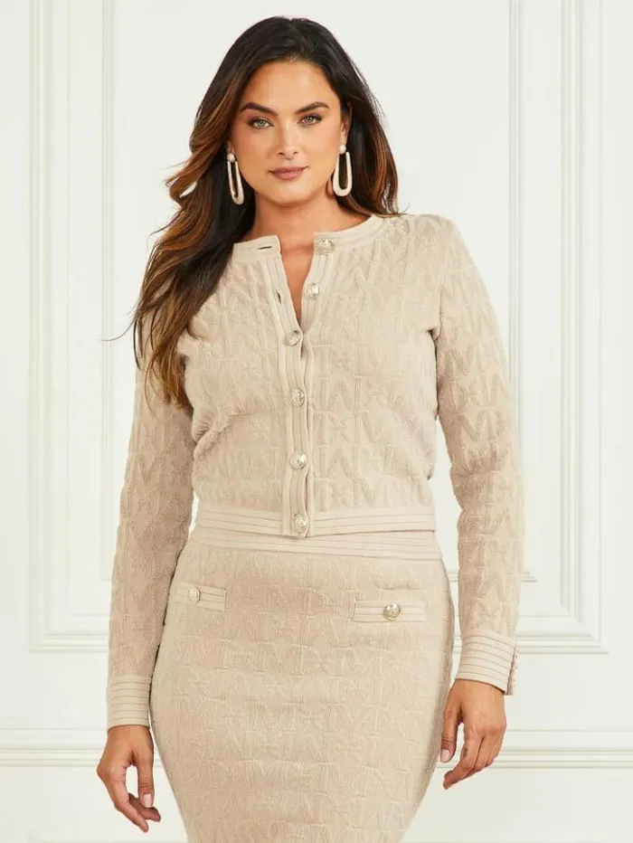 Women GUESS Jackets and Coats Penelope Sweater Cardigan Fawn Taupe
