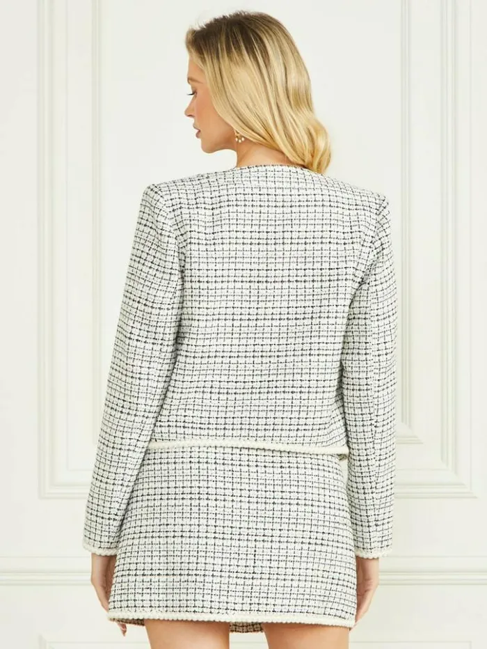 Women GUESS Jackets and Coats Provence Tweed Blazer White And Black Tweed