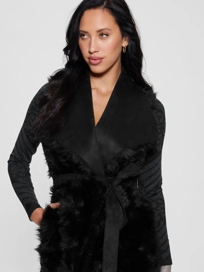 Women GUESS Jackets and Coats Reversible Nami Vest Black
