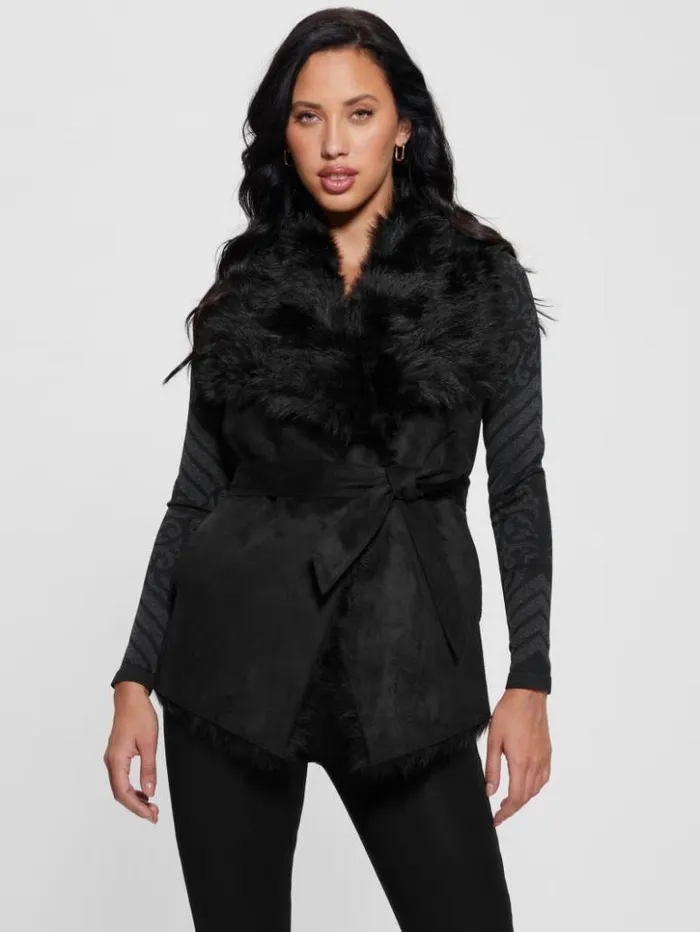 Women GUESS Jackets and Coats Reversible Nami Vest Black