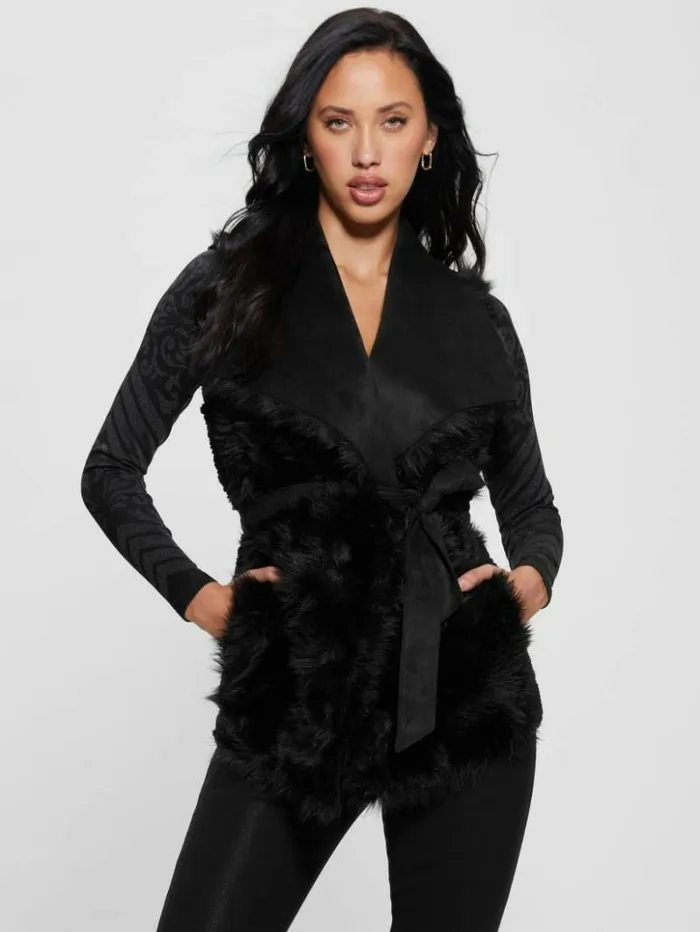 Women GUESS Jackets and Coats Reversible Nami Vest Black