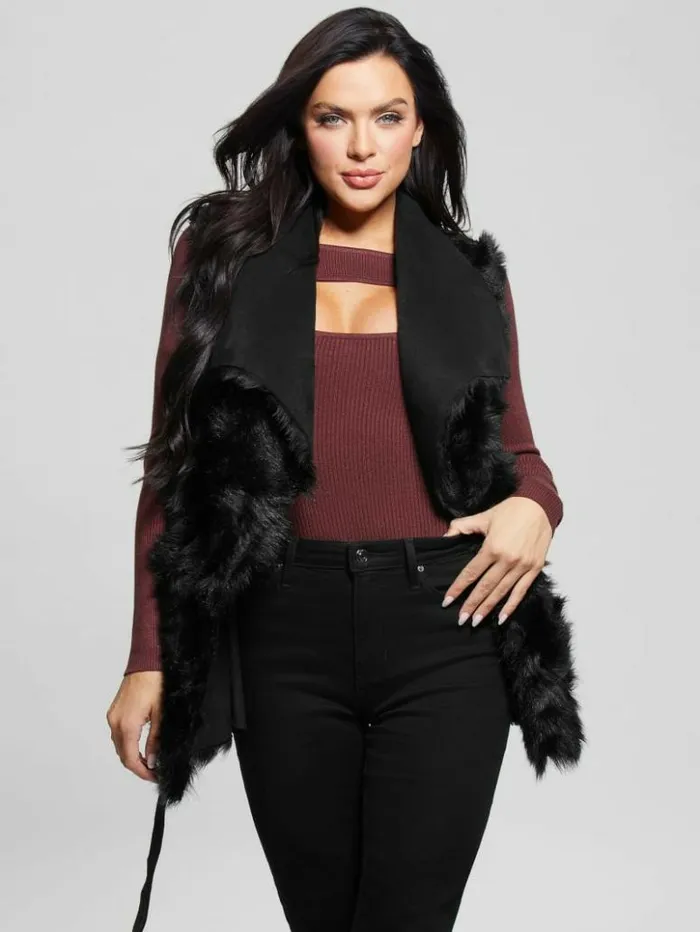 Women GUESS Jackets and Coats Reversible Nami Vest Black