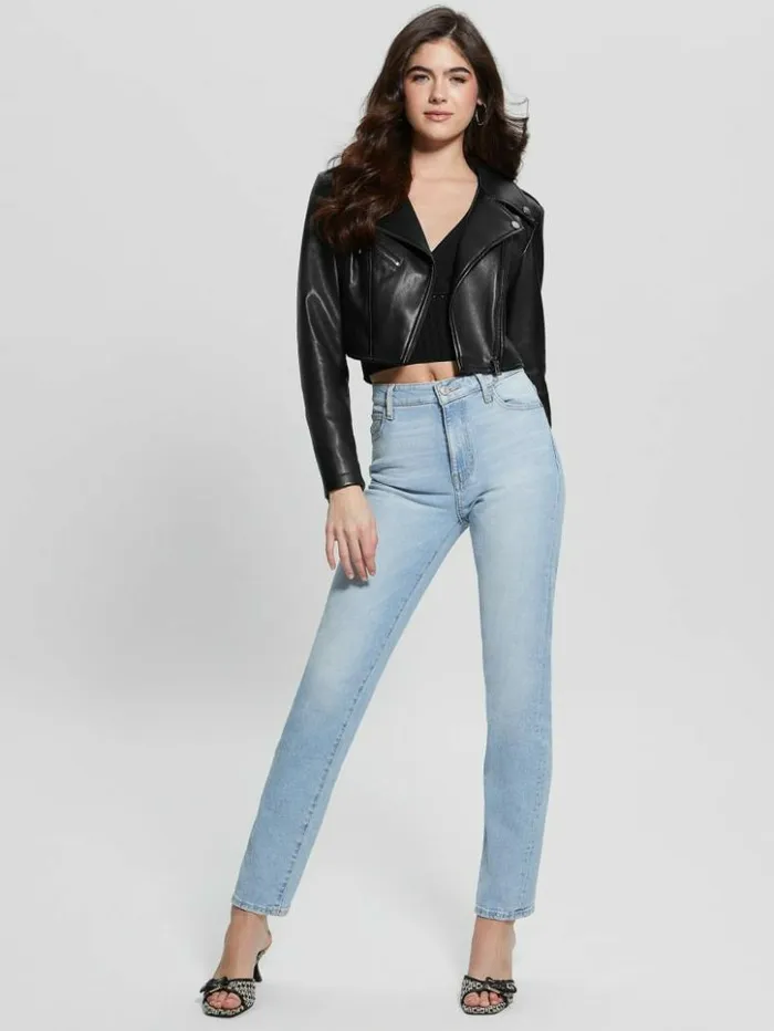 Women GUESS Jackets and Coats Rochelle FauxLeather Moto Jacket Black