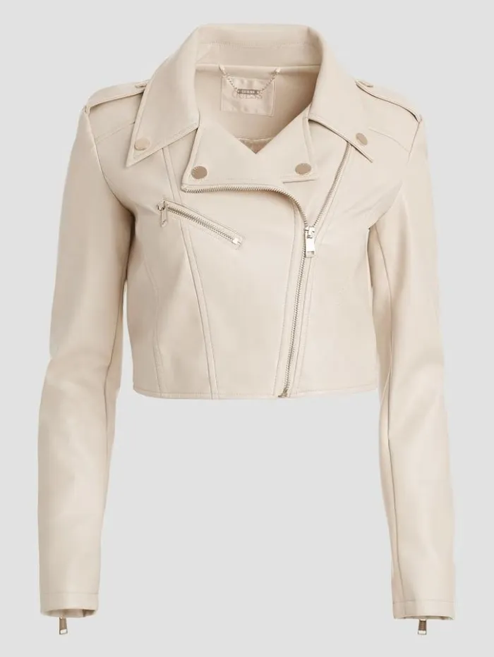 Women GUESS Jackets and Coats Rochelle FauxLeather Moto Jacket Pearl Oyster