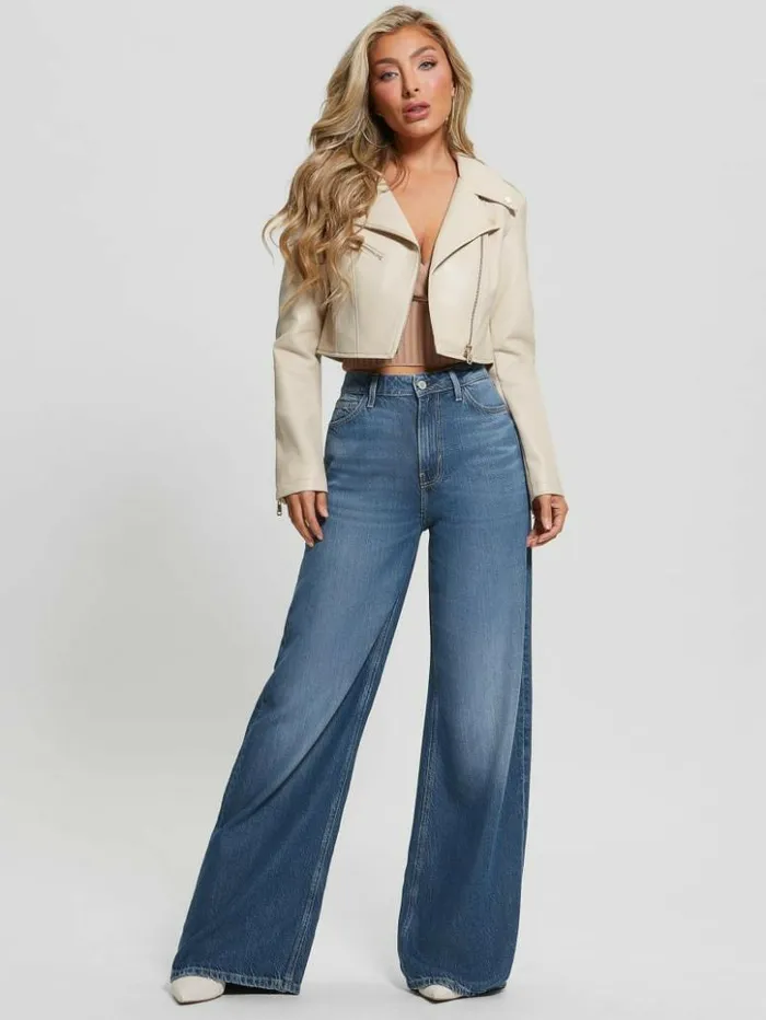 Women GUESS Jackets and Coats Rochelle FauxLeather Moto Jacket Pearl Oyster