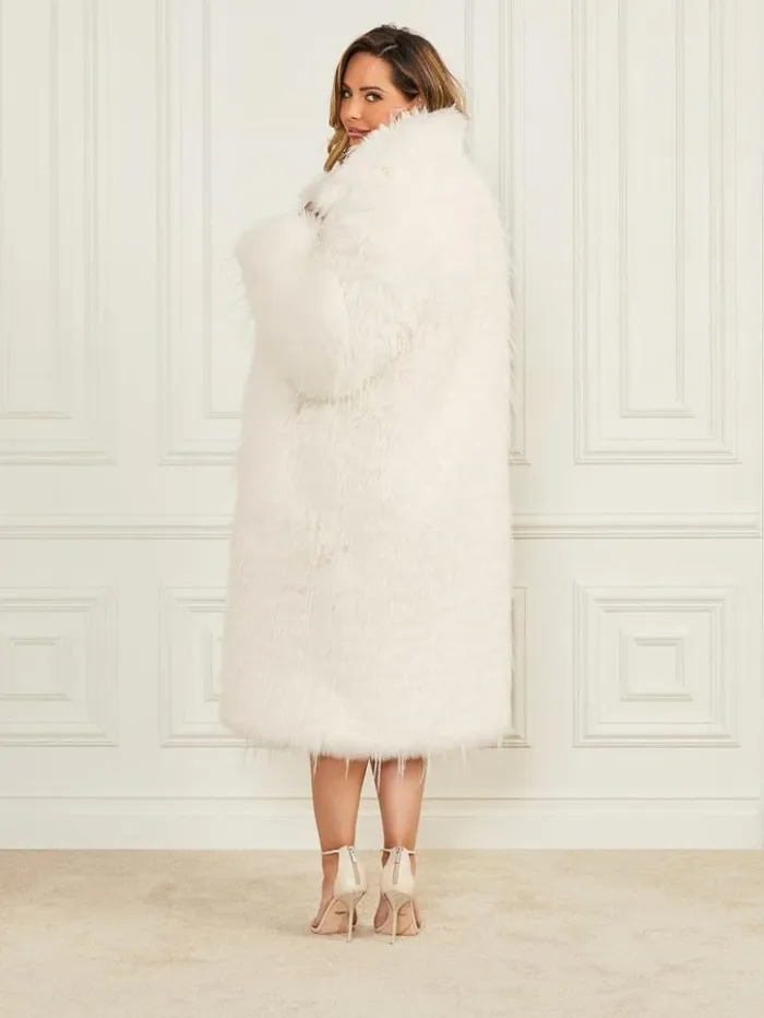 Women GUESS Jackets and Coats Serena FauxFur Coat Pale Pearl