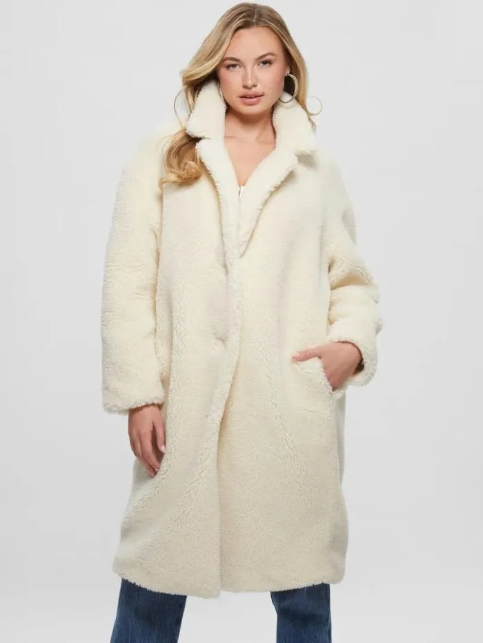 Women GUESS Jackets and Coats Solange FauxFur Coat Smart Stone