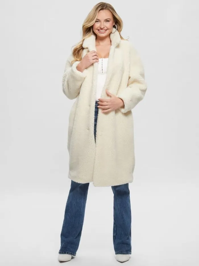 Women GUESS Jackets and Coats Solange FauxFur Coat Smart Stone