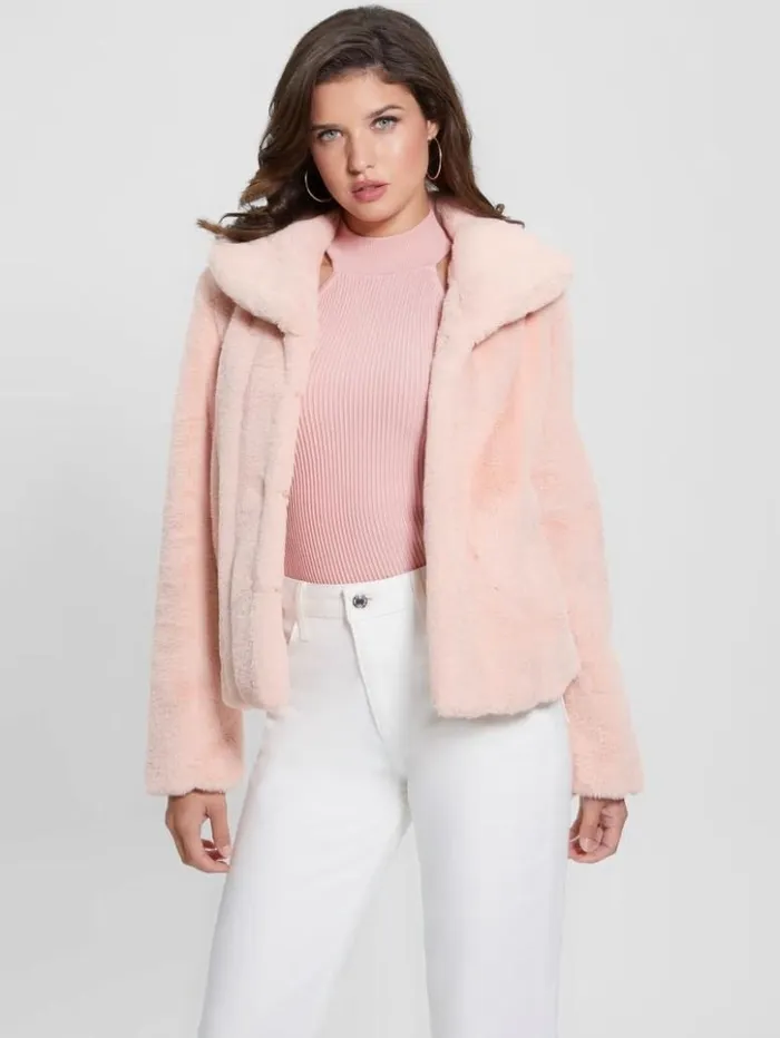 Women GUESS Jackets and Coats Sophy FauxFur Jacket Dolly Pink