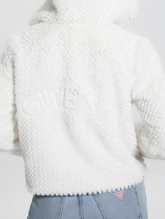 Women GUESS Jackets and Coats Theoline FauxFur Hooded Jacket Cream White