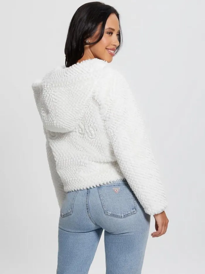 Women GUESS Jackets and Coats Theoline FauxFur Hooded Jacket Cream White