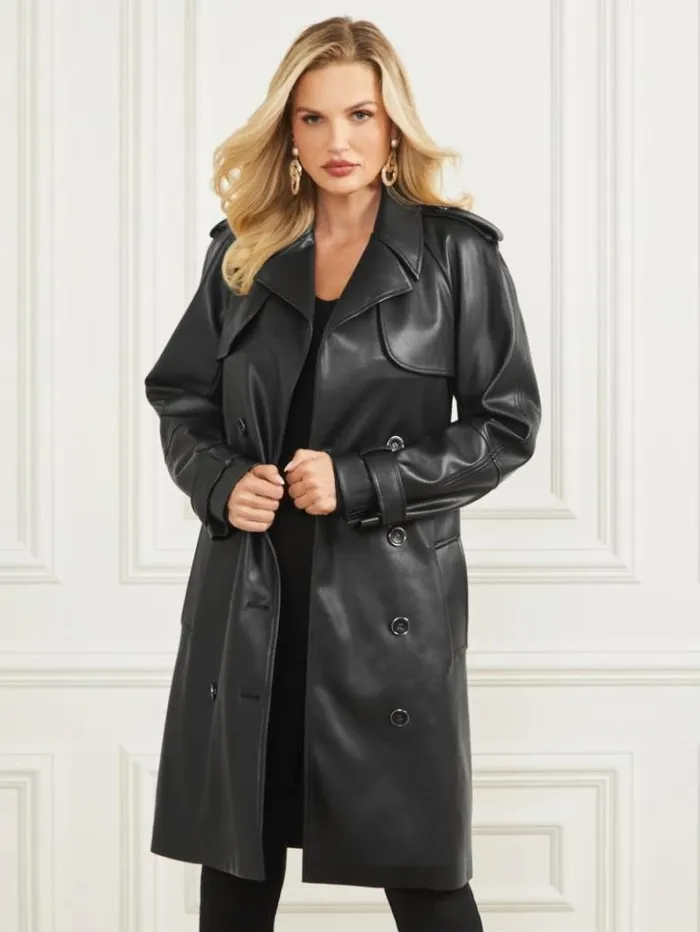 Women GUESS Jackets and Coats Thorne Trench Coat Black