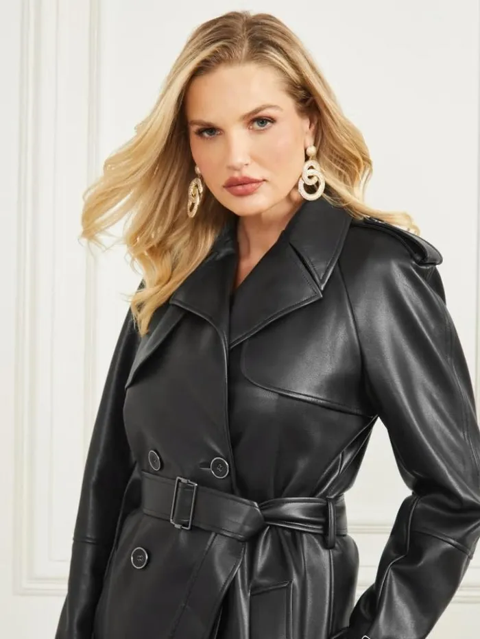 Women GUESS Jackets and Coats Thorne Trench Coat Black