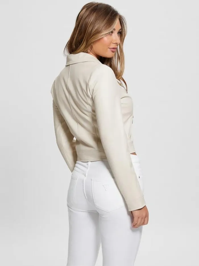 Women GUESS Jackets and Coats Venom FauxLeather Moto Jacket Pearl Oyster Multi Women GUESS Jackets and Coats Venom FauxLeather Moto Jacket Pearl Oyster Multi