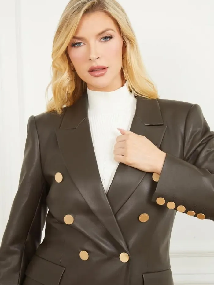 Women GUESS Jackets and Coats Vixen FauxLeather Blazer 344 Olive Branch