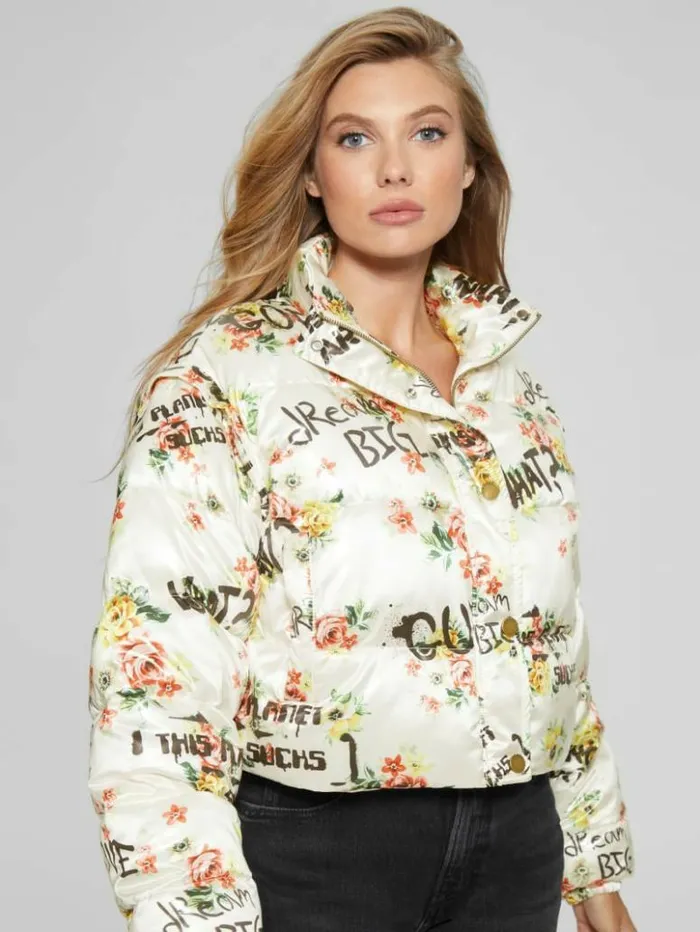 Women GUESS Jackets and Coats Wilde Convertible Puffer Jacket Tagged Roses Print Large Women GUESS Jackets and Coats Wilde Convertible Puffer Jacket Tagged Roses Print Large