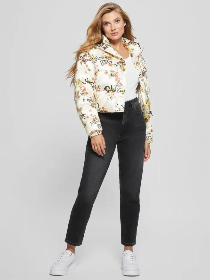 Women GUESS Jackets and Coats Wilde Convertible Puffer Jacket Tagged Roses Print Large Women GUESS Jackets and Coats Wilde Convertible Puffer Jacket Tagged Roses Print Large