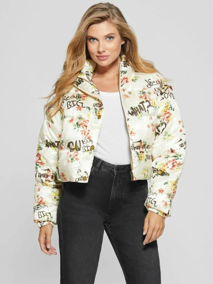 Women GUESS Jackets and Coats Wilde Convertible Puffer Jacket Tagged Roses Print Large Women GUESS Jackets and Coats Wilde Convertible Puffer Jacket Tagged Roses Print Large