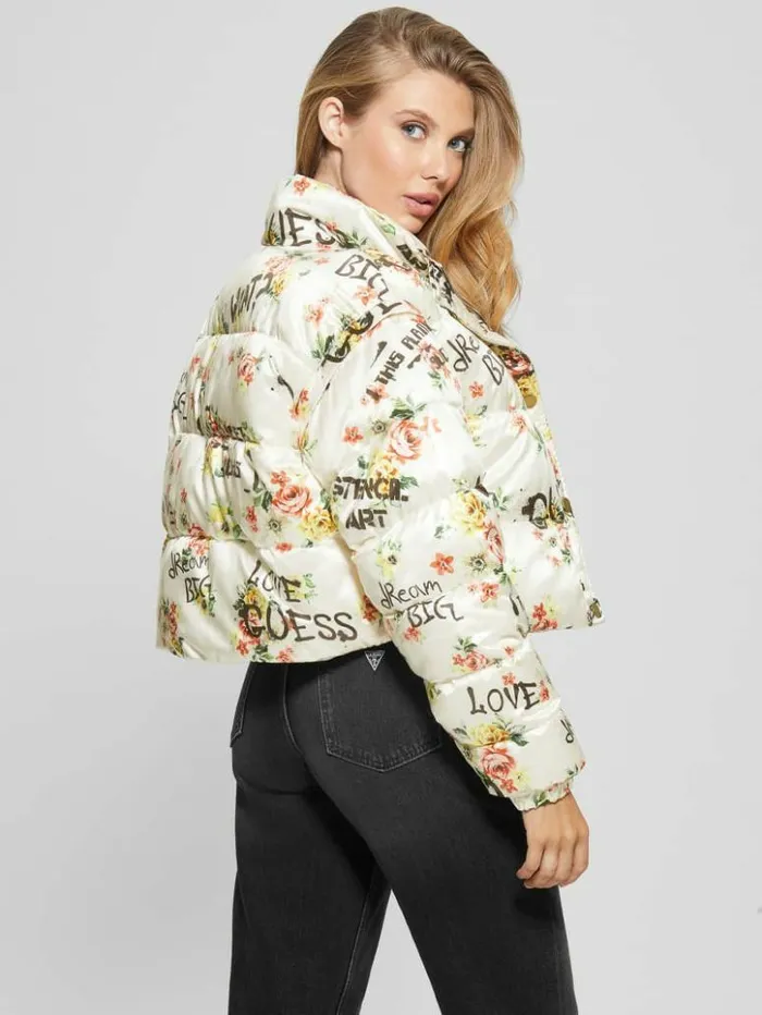Women GUESS Jackets and Coats Wilde Convertible Puffer Jacket Tagged Roses Print Large Women GUESS Jackets and Coats Wilde Convertible Puffer Jacket Tagged Roses Print Large