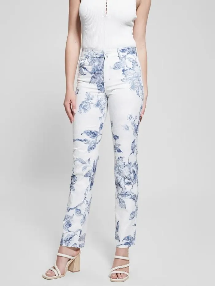Women GUESS Jeans and Denim 1981 Floral MidRise Straight Woven Pants Porcelain Flower Women GUESS Jeans and Denim 1981 Floral MidRise Straight Woven Pants Porcelain Flower
