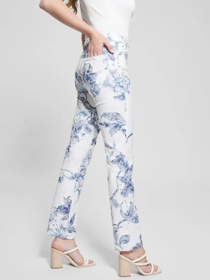 Women GUESS Jeans and Denim 1981 Floral MidRise Straight Woven Pants Porcelain Flower Women GUESS Jeans and Denim 1981 Floral MidRise Straight Woven Pants Porcelain Flower