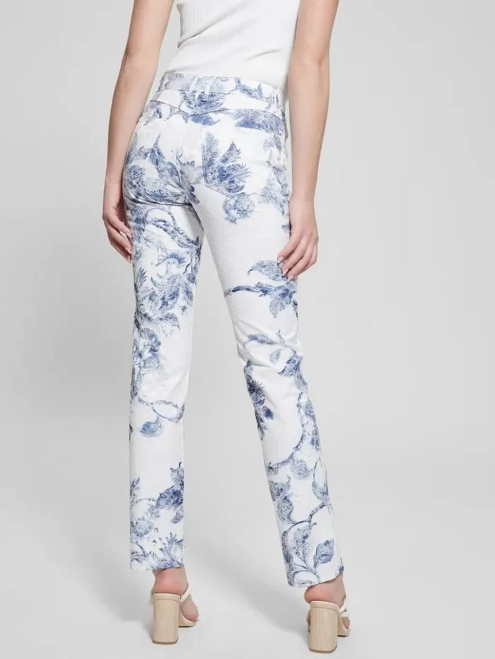 Women GUESS Jeans and Denim 1981 Floral MidRise Straight Woven Pants Porcelain Flower Women GUESS Jeans and Denim 1981 Floral MidRise Straight Woven Pants Porcelain Flower