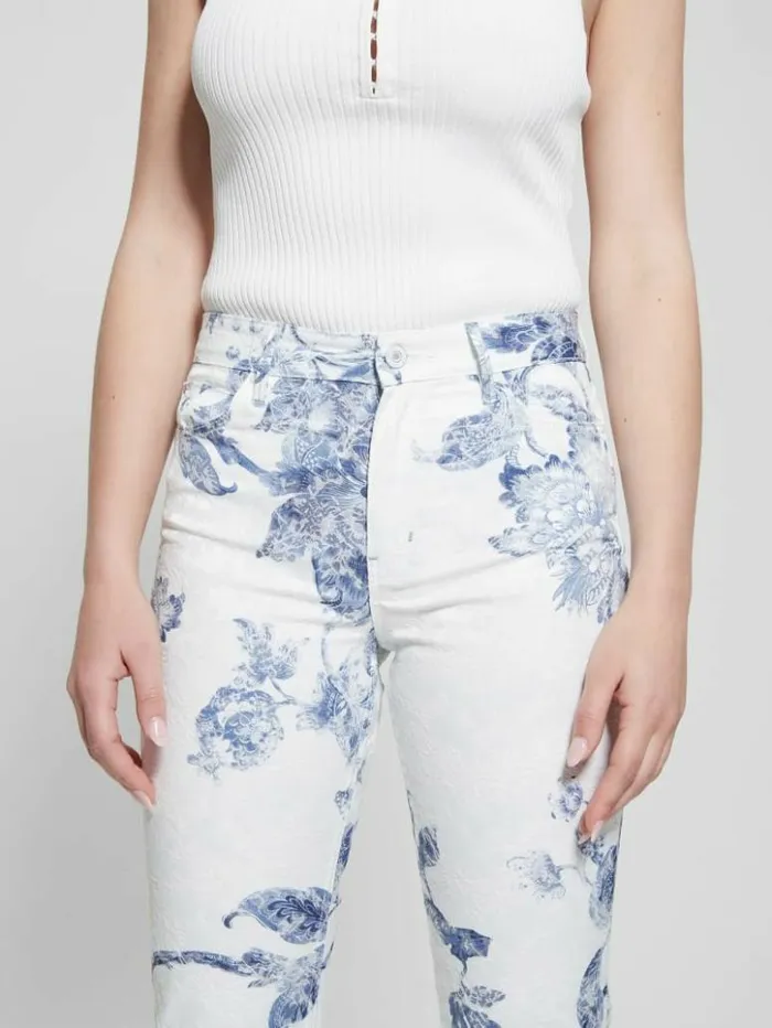 Women GUESS Jeans and Denim 1981 Floral MidRise Straight Woven Pants Porcelain Flower Women GUESS Jeans and Denim 1981 Floral MidRise Straight Woven Pants Porcelain Flower