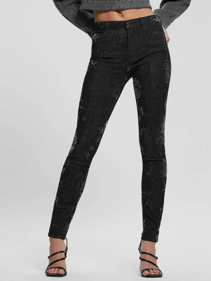 Women GUESS Jeans and Denim 1981 Metallic Floral Skinny Jeans Armstrong