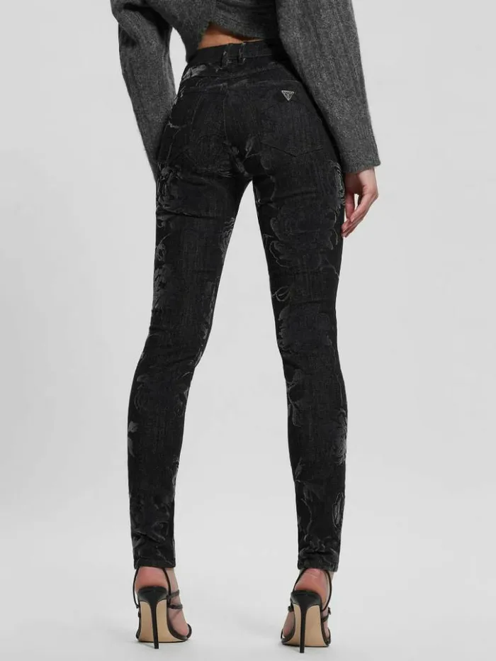 Women GUESS Jeans and Denim 1981 Metallic Floral Skinny Jeans Armstrong