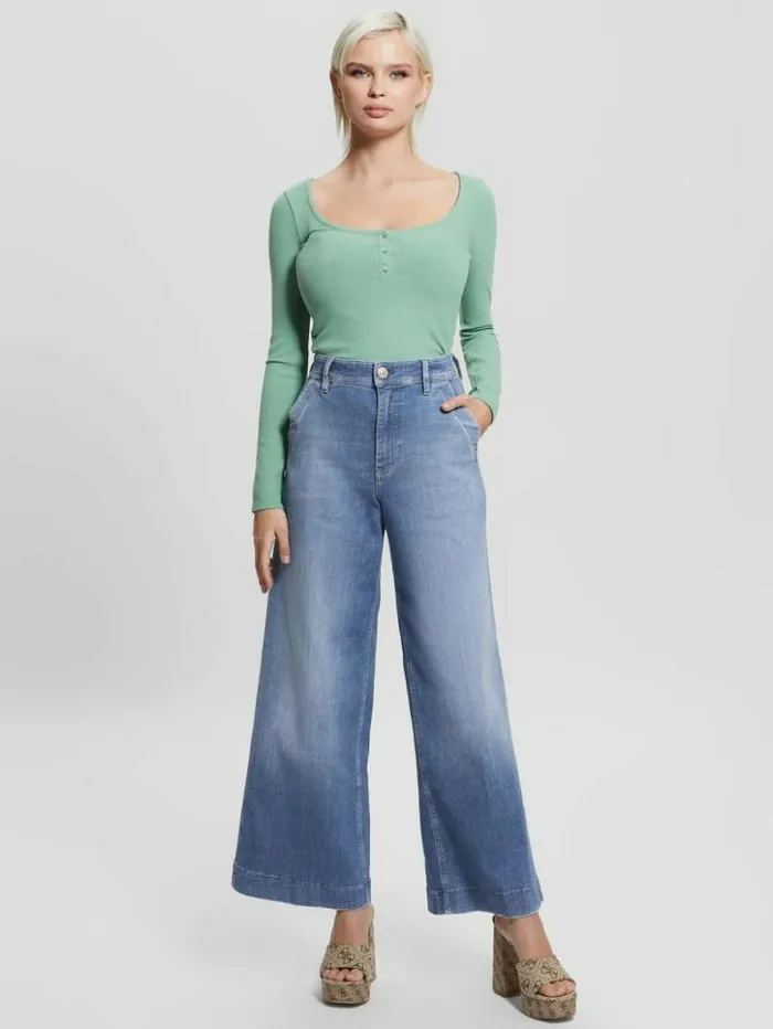 Women GUESS Jeans and Denim Dakota Cropped WideLeg Jeans Genial