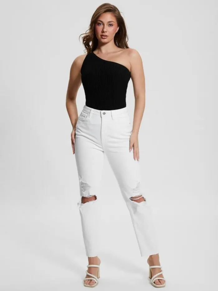 Women GUESS Jeans and Denim Destroyed Mom Jeans Pure White Multi