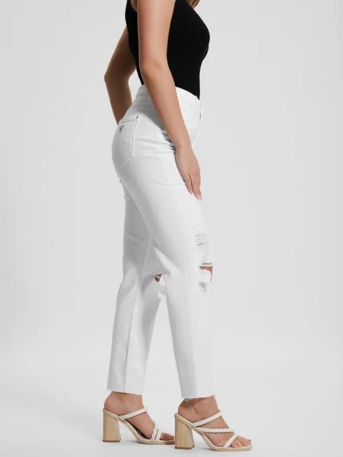 Women GUESS Jeans and Denim Destroyed Mom Jeans Pure White Multi